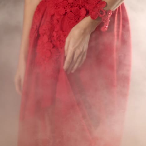 young woman posing in fog