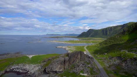 Flying-over-the-rest-area-at-Bukkekjerka-in-Andoya-along-the-Scenic-route-during-summer