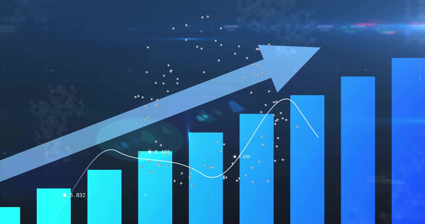 Starting gradient bars rising arrow sliding line graph undulating labels updating for trend display