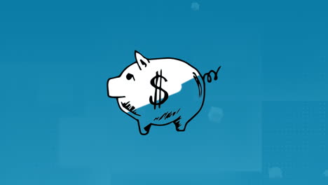 animation of piggy bank with dollar sign on blue background
