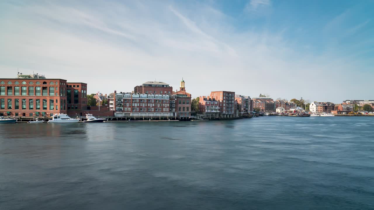View of residential areas along the old harbor, Portsmouth, New Hampshire, USA