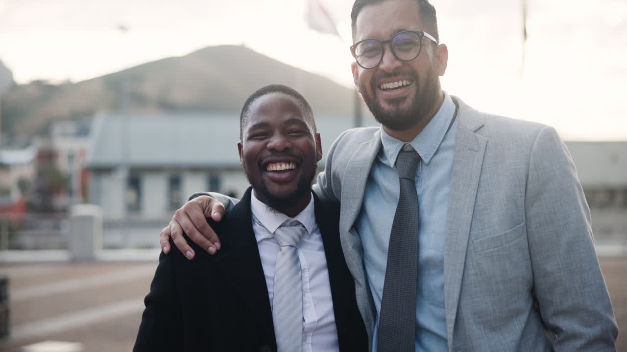 dos hombres de negocios en trajes - sonrientes y felices