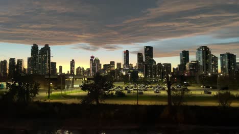 city skyscrapers and parking lot, wide, calgary, alberta, canada
