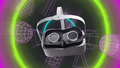 Animation-of-vr-headset-over-3d-shapes-and-light-trails