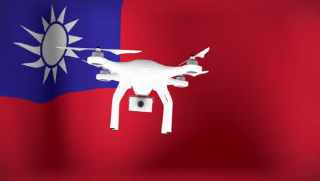 animación de un avión no tripulado volando sobre la bandera de taiwán