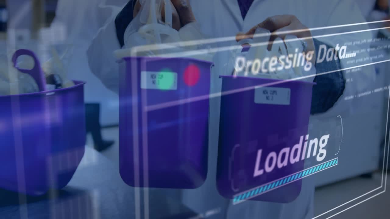 Animation of text and data processing over male doctor