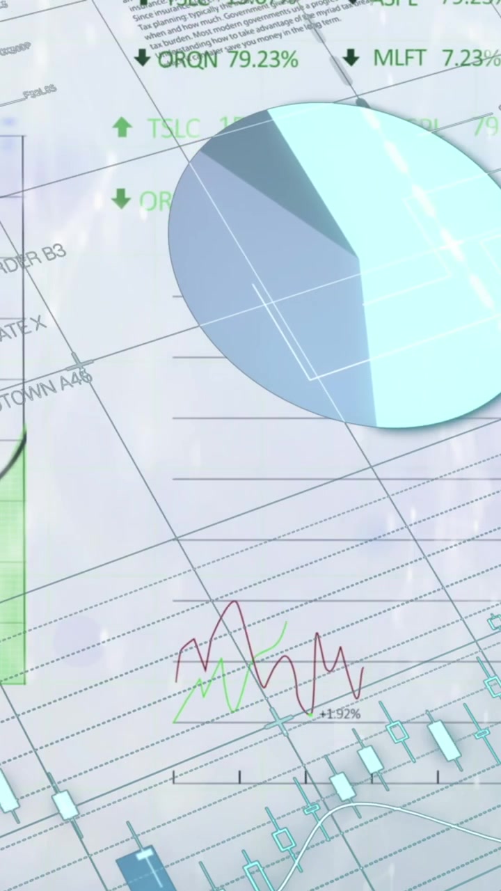Animazione di elaborazione di dati finanziari su nuvole e cielo