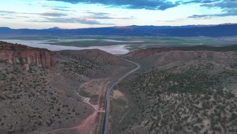 aerial over the gap road towards little salt lake in iron county, utah