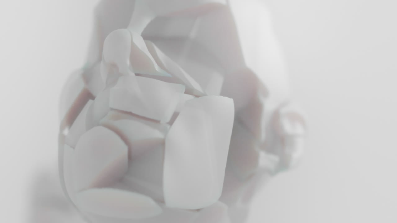 Three crushed android heads on spikes in white space