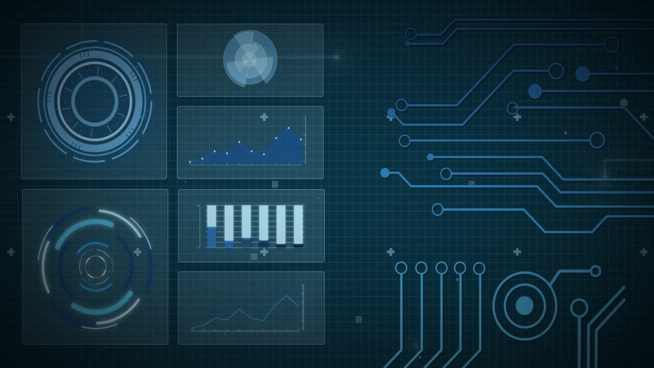 Animation of scope scanning and diagrams over data processing with connections