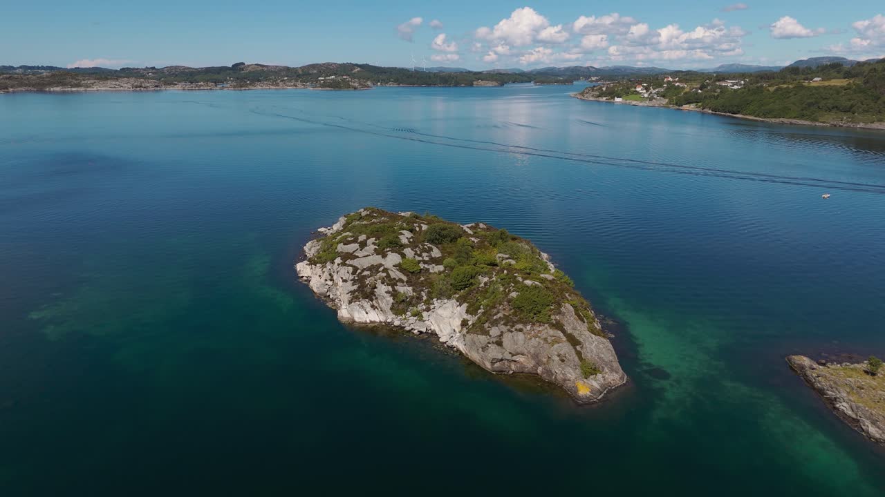 Fjord with clear blue and turquoise sea water at Stavanger, Norway, Scandinavia. Beautiful aerial