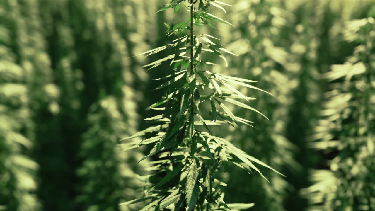 Lush green cannabis farm thriving under the warm sun in summer months