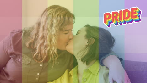 animation of rainbow flag over lesbian couple kissing