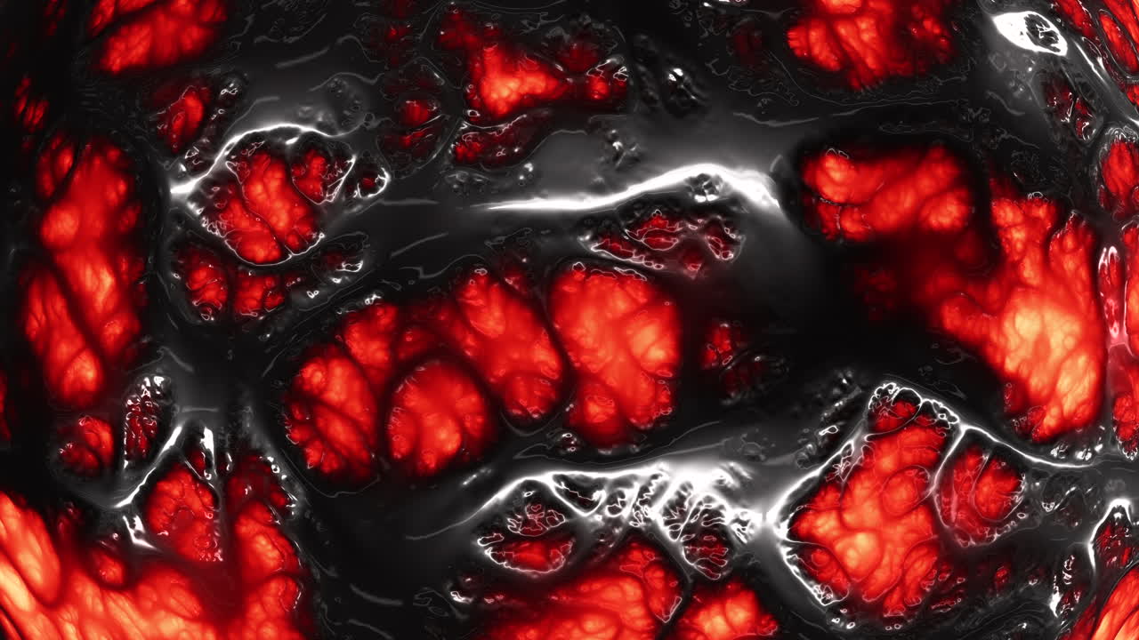 Primo piano: onde liquide caotiche e fantastiche in uno spazio scuro