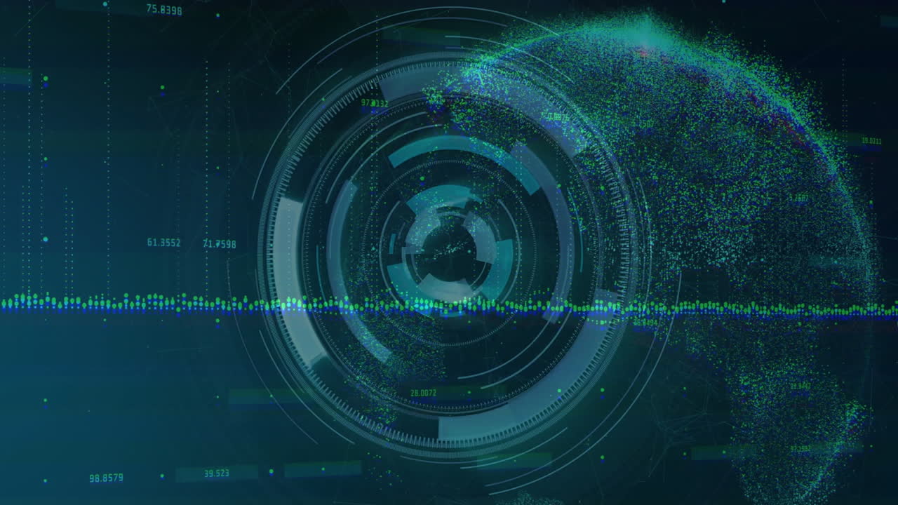 globo digital con animación de procesamiento de datos en una interfaz futurista