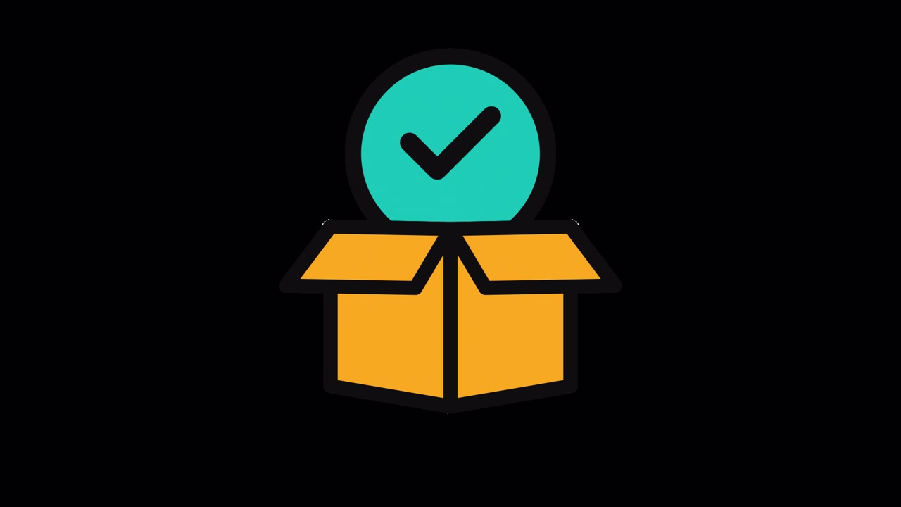 Animated Checkmark Icon Popping Out of a Cardboard Box