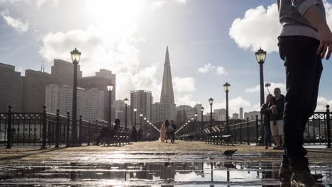 timelapse, san francisco downtown buildings and transamerica tower from pier 7