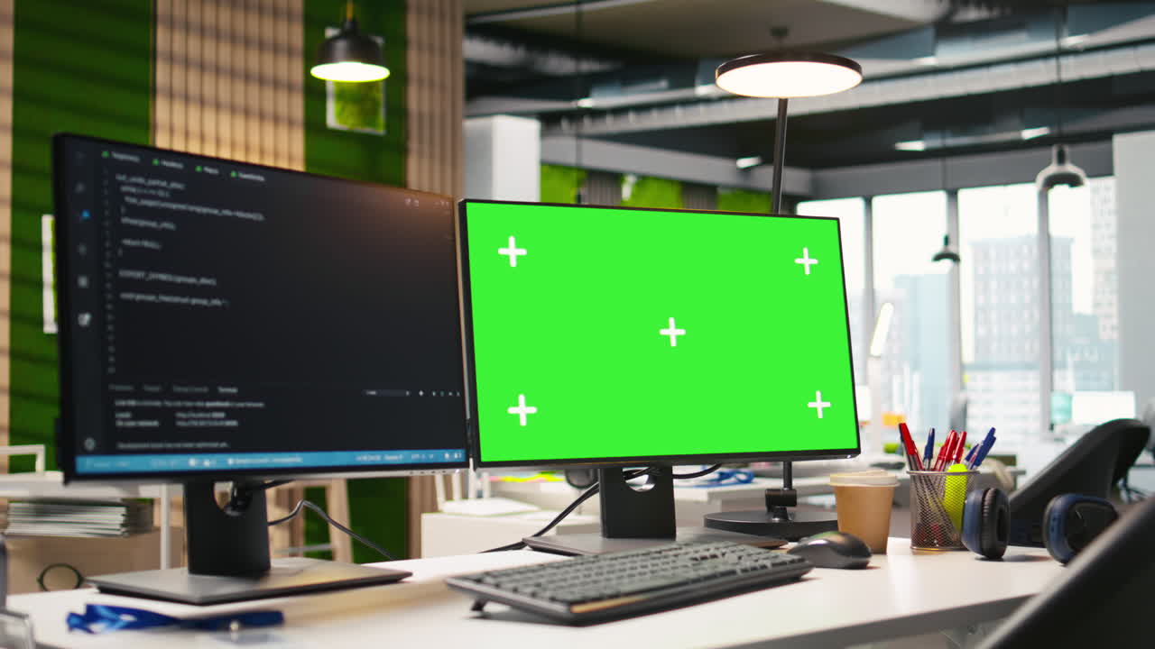 Mockup Pc In Empty It Startup Office Displaying Programming Languages