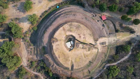 rotated shot of core aztec cuicuilco pyramid in mexico city