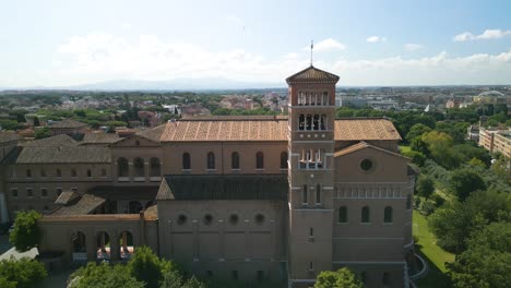 Aerial-Pullback-Reveals-Basilica-of-Saint-Bonifacio-and-Alessio-in-Rome,-Italy