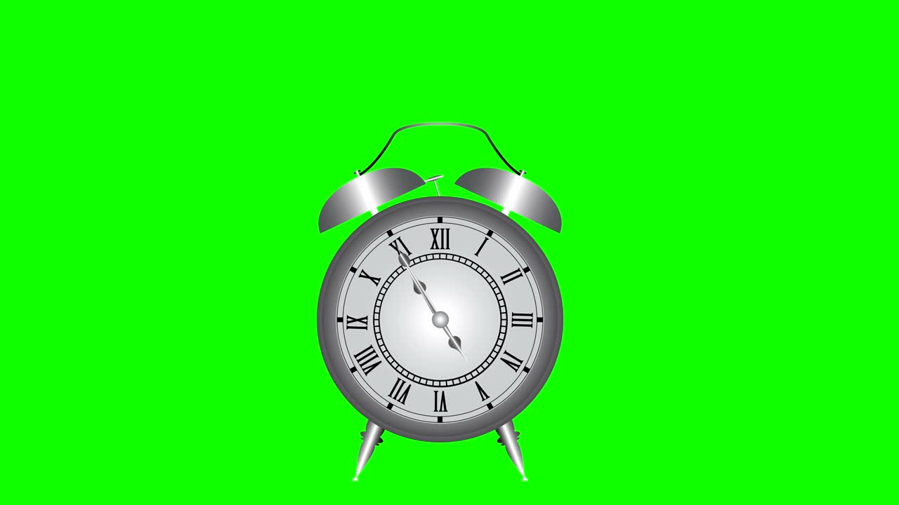 Retro alarm clock running and jumping at 5 o'clock for wake up animation