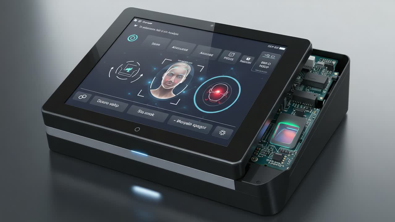 Advanced Biometric Device Featuring Facial Recognition Technology with Interactive Touchscreen for Enhanced User Experience and Security Applications