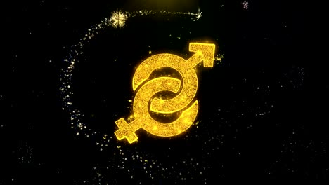 icono de género masculino y femenino en la exhibición de fuegos artificiales de partículas de oro.