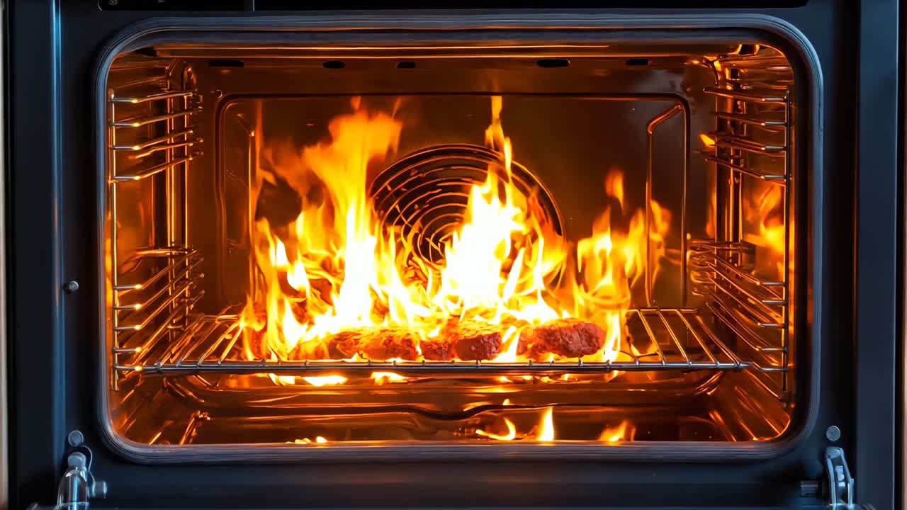 un primer plano de un horno con un fuego dentro de él