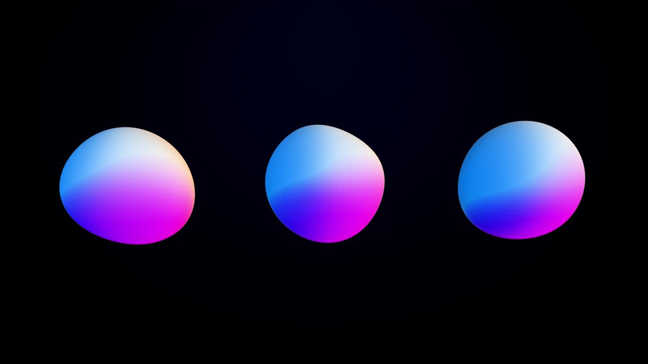 Three sphere shapes in holographic colors with fractal noise effect