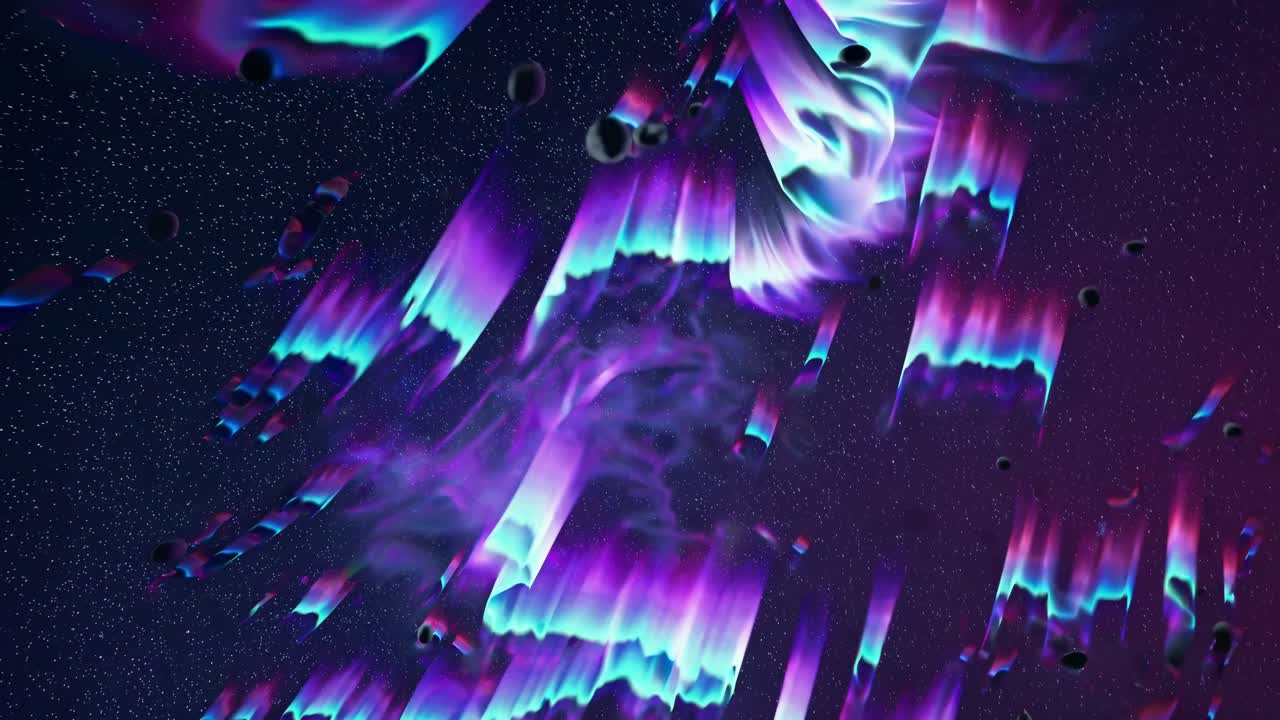 Abstract cosmic scene with vibrant purple and blue streaks resembling auroras