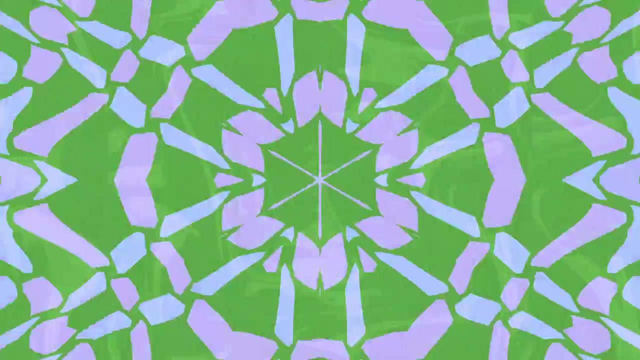 Padrão de Caleidoscópio Abstrato Dinâmico em Verde e Roxo