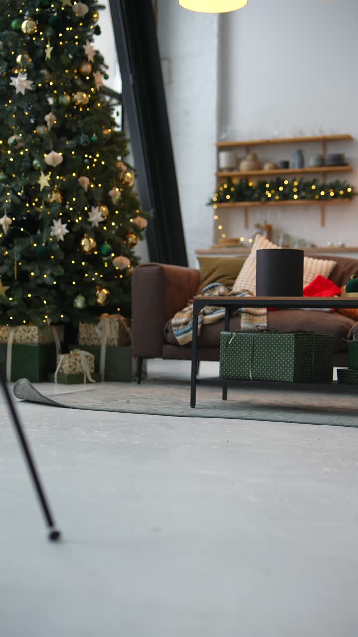 decoración de navidad en una sala de estar moderna