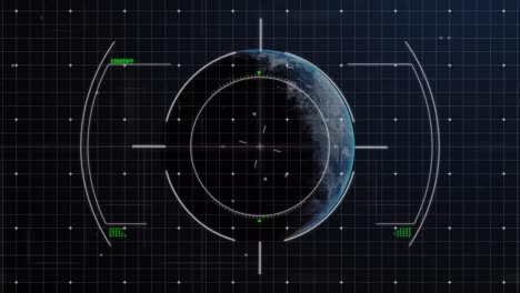 Animation-Des-Globus,-Scannen-Des-Zielfernrohrs-Und-Datenverarbeitung