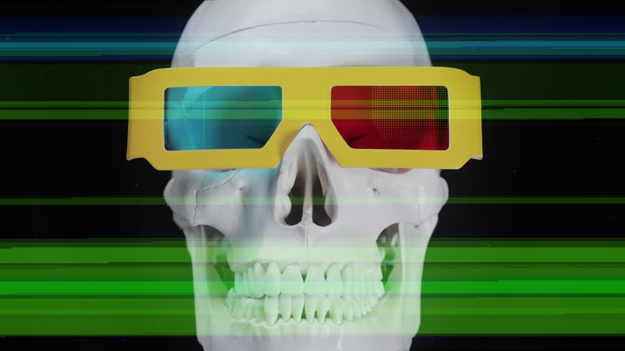 cráneo con gafas de película 3d con colores abstractos