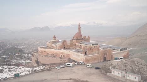 aerial view of ishak pasha palace in agri. 4k footage in turkey