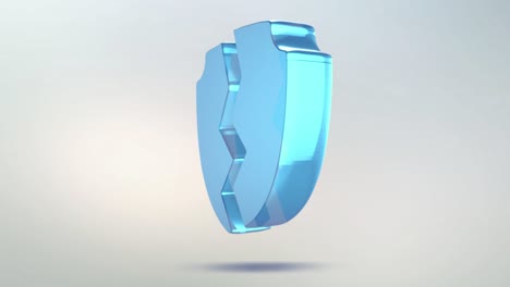 protection icon is made of glass. translucent rotating security icon with alpha channel blue green color. seamless looping