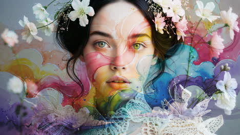 vibrant abstract portrait with floral accents
