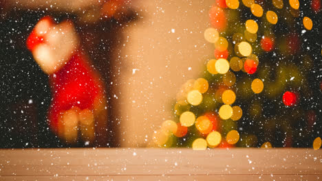 animación de la nieve cayendo sobre la habitación borrosa y la decoración de navidad