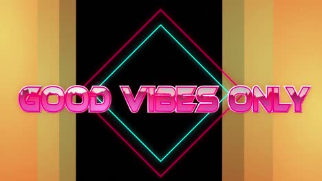 animation of good vibes only text over shapes and orange frame on black background