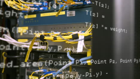 Animation of data processing over close up of computer server