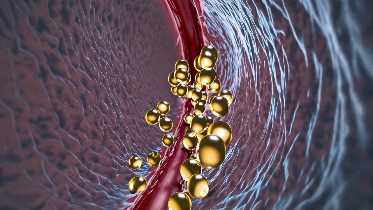 Animazione 3D di particelle dorate con un vaso sanguigno