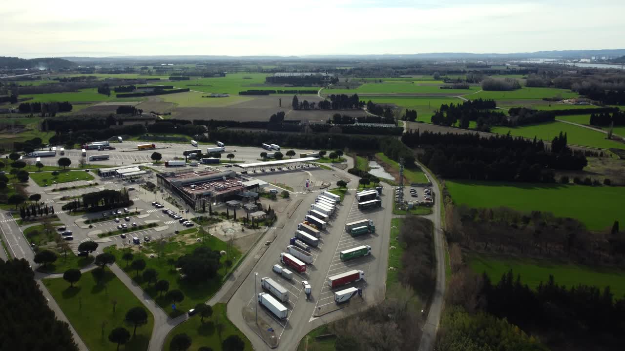 Aerial View of Truck Stop and Surrounding Countryside