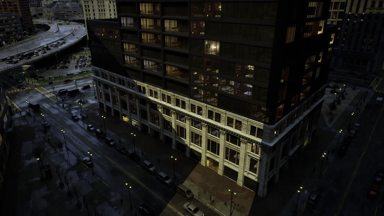 Architettura urbana moderna illuminata di notte che crea un'atmosfera accattivante