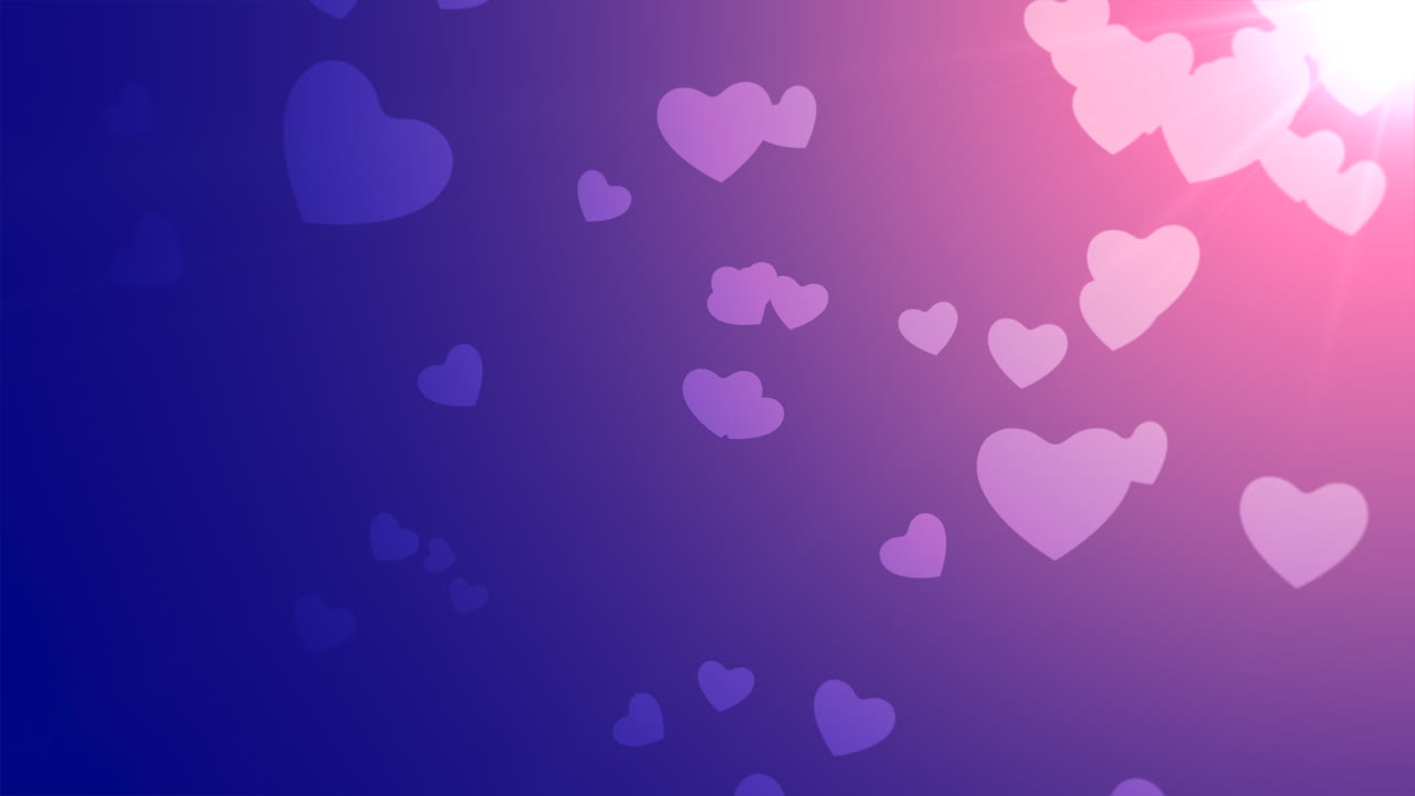 volar corazones románticos en degradado púrpura