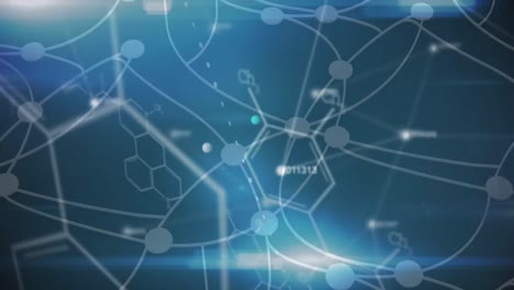 video compuesto digital de la estructura molecular y química flotando contra un fondo azul