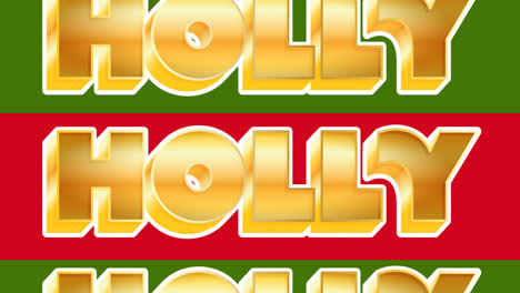 animation of holly text at christmas on red and green background