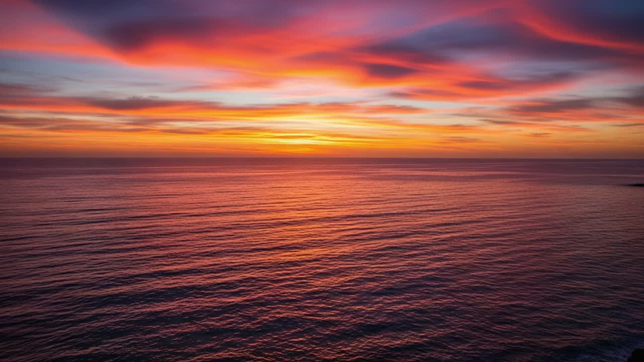Vibrant Sunset Over Tranquil Ocean: A Breathtaking Display of Nature's Beauty Captured in Two Frames Demonstrating the Stunning Transition of Sky and Water
