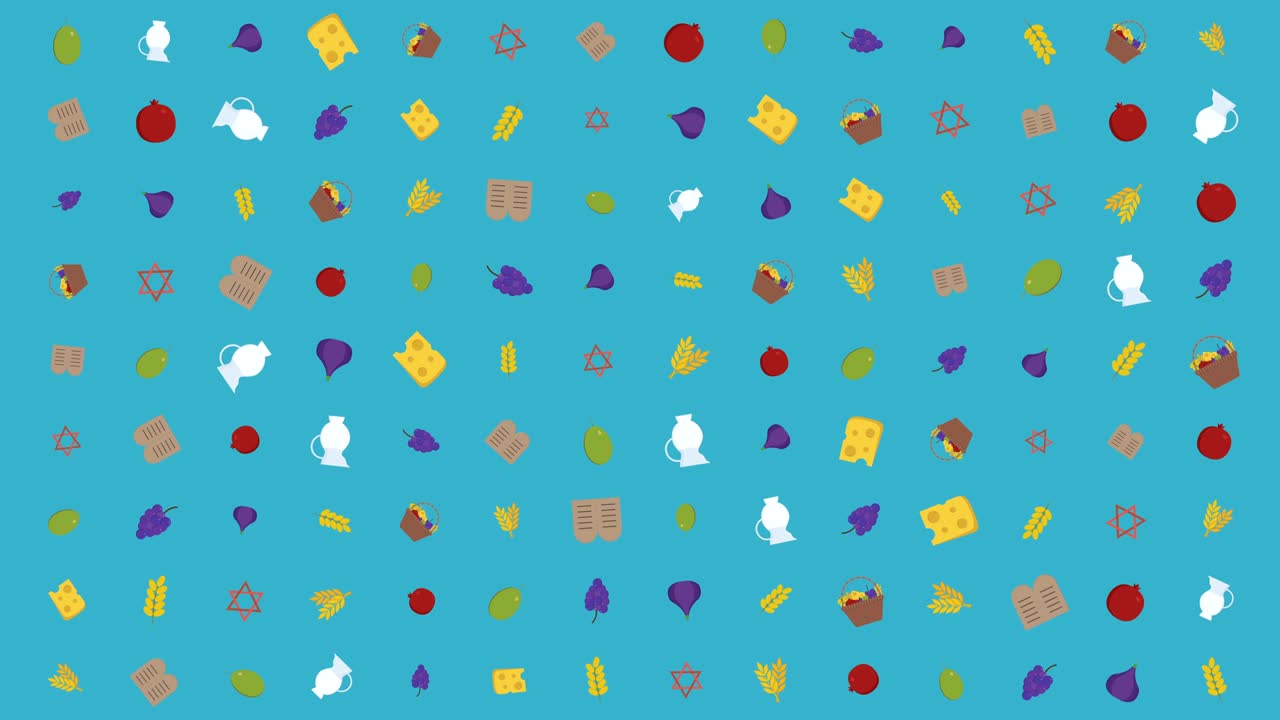 shavuot diseño de pisos de vacaciones fondo de animación con símbolos tradicionales