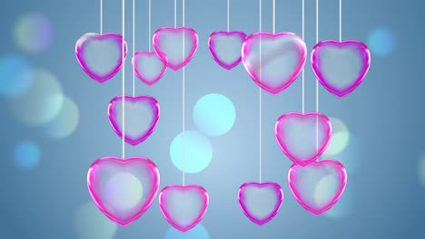 los corazones rosados de san valentín revelan la toma colgando desde arriba, fondo bokeh 4k con canal luma