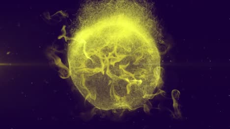 animación de un globo amarillo brillante que explota sobre un fondo púrpura